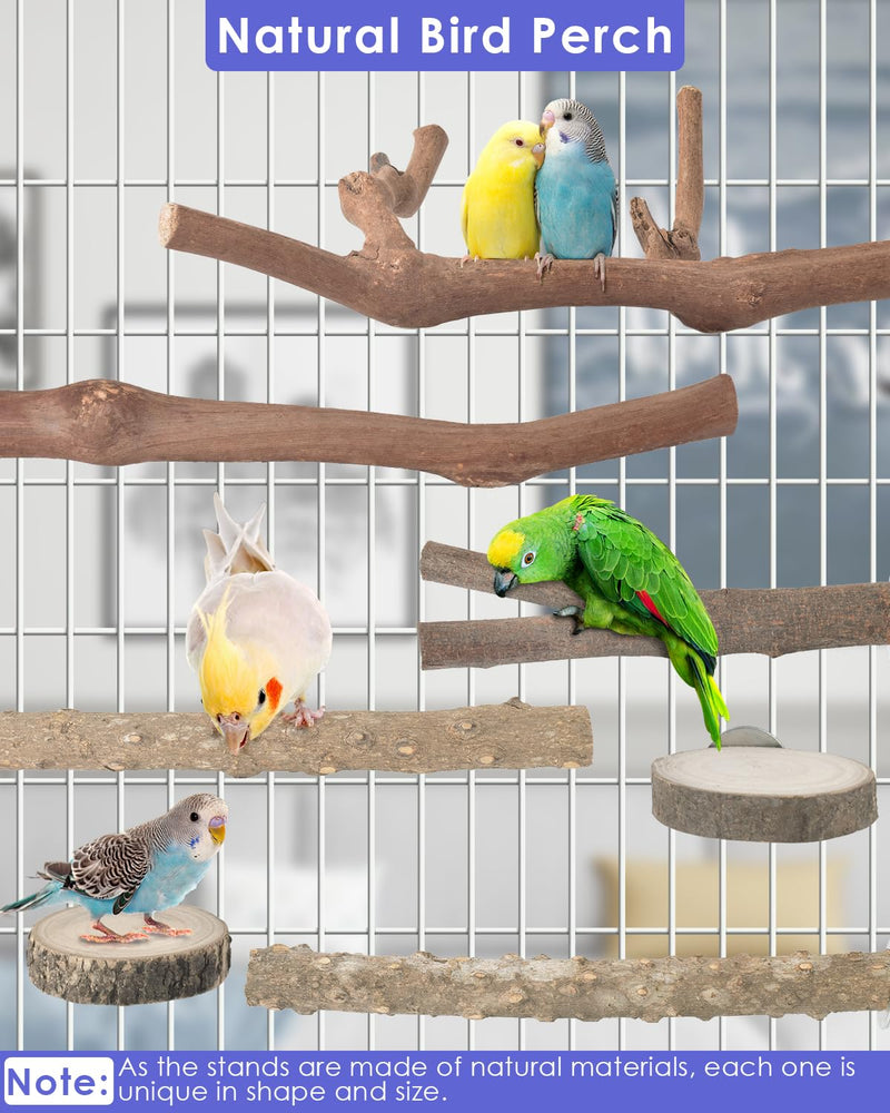 Bissap Bird Perch Stand 7PCS, Natural Grape Wood Pole Standing Parrot Cage Branch Paw Grinding Fork Parakeet Platform Hammock for Conures Budgies Finches Cockatiels Small Birds Exercise Training - PawsPlanet Australia