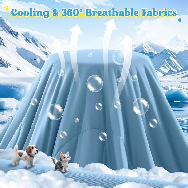 Cooling Blanket for Dogs, Lightweight & Durable Dog Cooling Mat, Q-MAX>0.45 Soft Breathable Pets Comforter for Couch, Bed & Car Essential - Light Blue 50x60 Inches 50''x60'' - PawsPlanet Australia