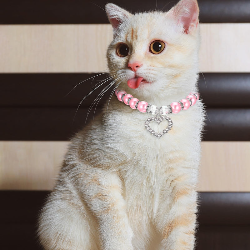 Rhinestone Dog Cat Collar Pearl Necklace Set Cute Pearl Cat Collar Adjustable Dog Necklace Collars for Small Cats Dogs Puppy (S, 2Pcs) - PawsPlanet Australia