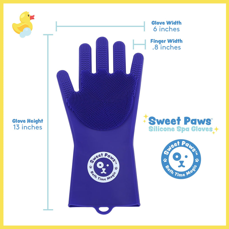 Sweet Paws Silicone Spa Dog & Cat Bathing & Grooming Gloves, 2 Count, Reversible, Nontoxic, & Easy to Clean, Thousands of Massaging Micro-bristles to Pamper your Pet - Newport Navy - PawsPlanet Australia
