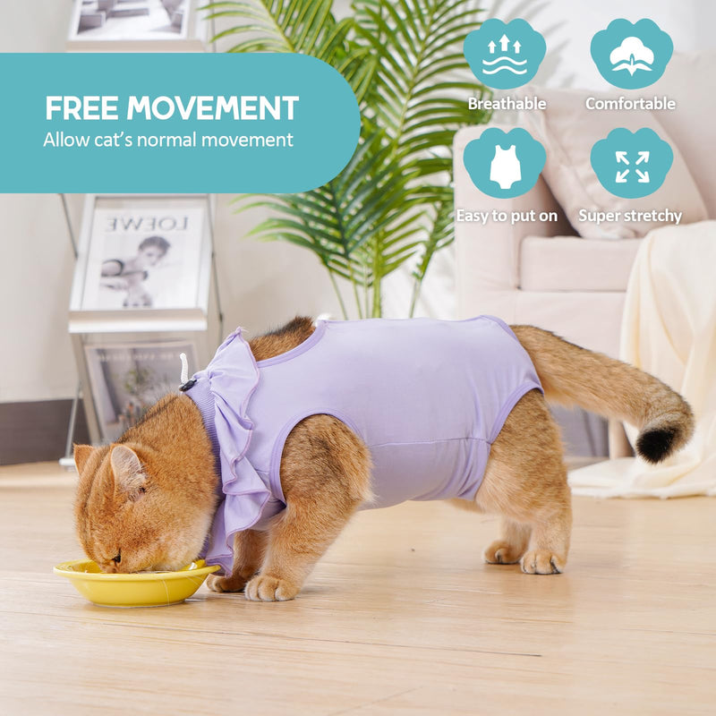 Avont Cat Recovery Suit - Kitten Onesie for Cats After Surgery, Cone of Shame Alternative Surgical Spay Suit with Ruffles for Female Cat, Post-Surgery or Skin Diseases Protection -Lilac (M) Purple Medium - PawsPlanet Australia