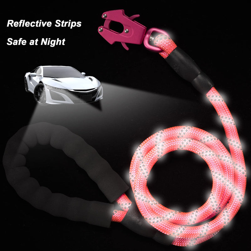GEIT 2/4/5/6FT Dog Leash, Heavy Duty Rope Leashes, Reflective Nylon Pet Lead with Aluminum Quick Release/Locking Tactical Frog Clip for Small Medium and Large Dogs, Pink, 1/2 inch 1/2'' x 5 FT (18~120 lbs.) - PawsPlanet Australia