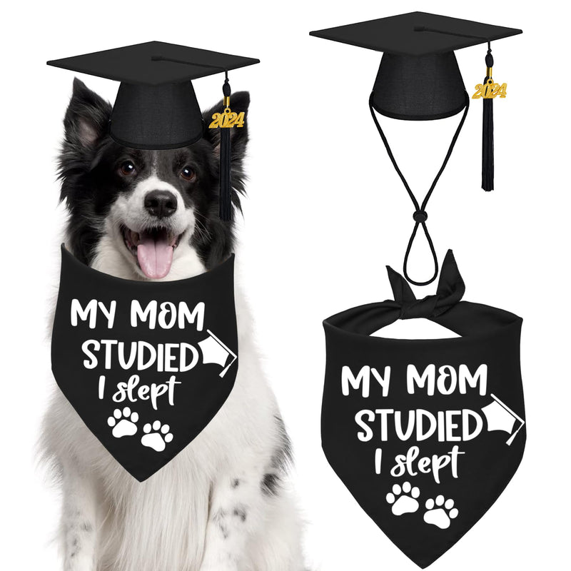 STMK Dog Graduation Cap Bandana, Graduation Dog Cap with 2024 Tassels Dog Graduation Outfits Gifts Graduation Bandana for Small Medium Large Dogs (Black, Cap & My Mom Studied I Slept Bandana) - PawsPlanet Australia