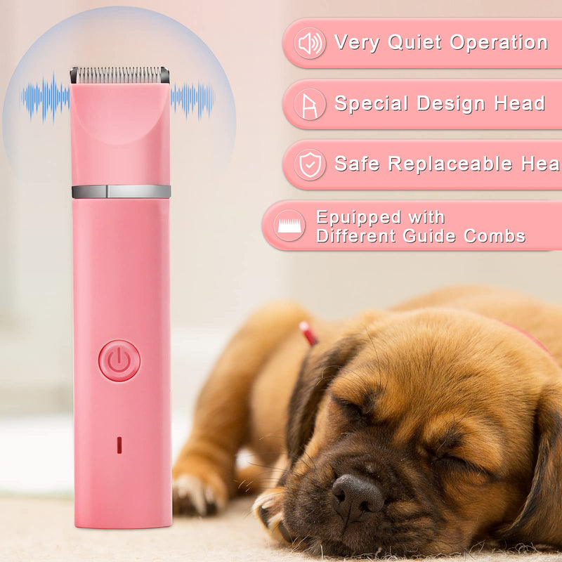 Dog Grooming Clippers Kit-Electric Rechargeable Cat Trimmer Tools-Cordless Quiet Pet Nail Paw Grinder-4 in 1 Multifunctional Low Noise Shaver-Razor for feet Face Ears Toenail Eye?Pink? Pink