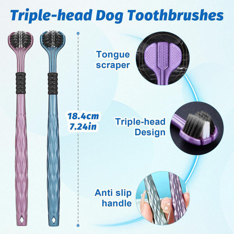 Dog Toothbrush Set, 4 Pcs Dog Finger Toothbrush, 2 Pack Triple Heads Pet Toothbrushes 4 Dual-Dead Toothbrush, Remove Plaque & Tartar Fights Bad Breath,Cat Teeth Cleaning Products