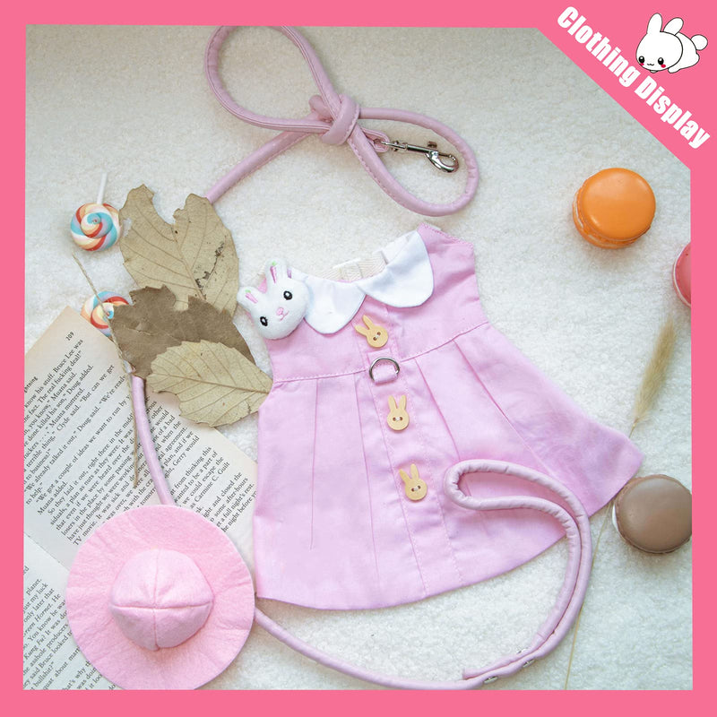 Guinea Pig Clothes,Soft Bunny Ferret Clothes with Pet Rabbit Harness and Leash Mini Hat Bag Cute Brooch for Kitten Small Animal Collars Pink