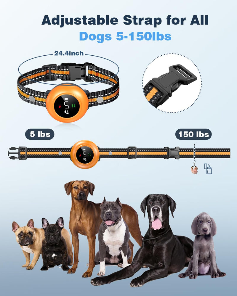 2-in-1 Dog Shock Collar & Dog Bark Collar - Smart Anti Barking Dog Training Collar with 5 Adjustable Sensitivity & 3300FT Remote for All Breeds IP67 Waterproof Rechargeable E-Collar (Orange) Orange - PawsPlanet Australia