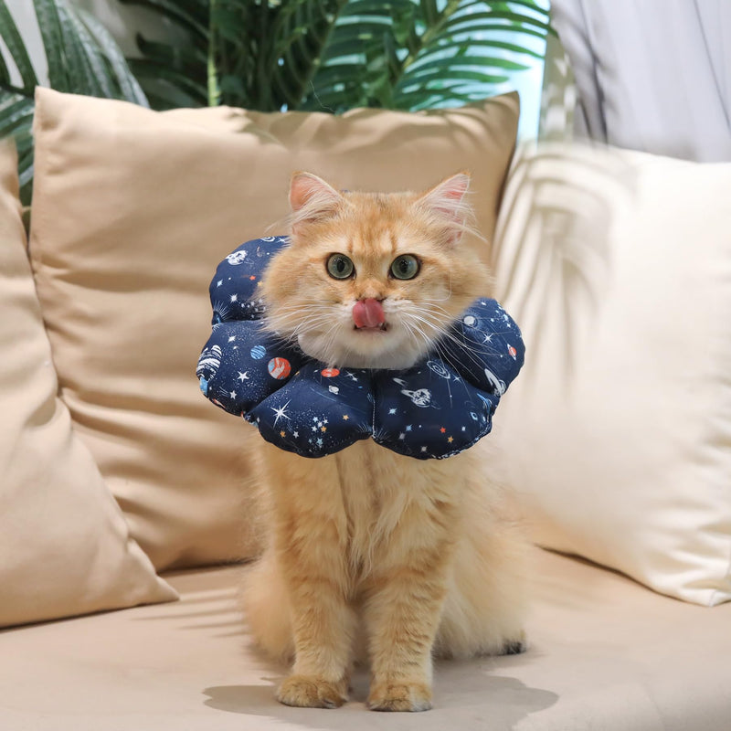 ComSaf Cat Cone Collar Soft, Protective Adjustable Cat Cones to Stop Licking After Surgery, Comfortable Lightweight Elizabethan Collar for Kitten Prevent from Licking Wounds, Not Block Vision Planet S (Neck:5.5-9 in)
