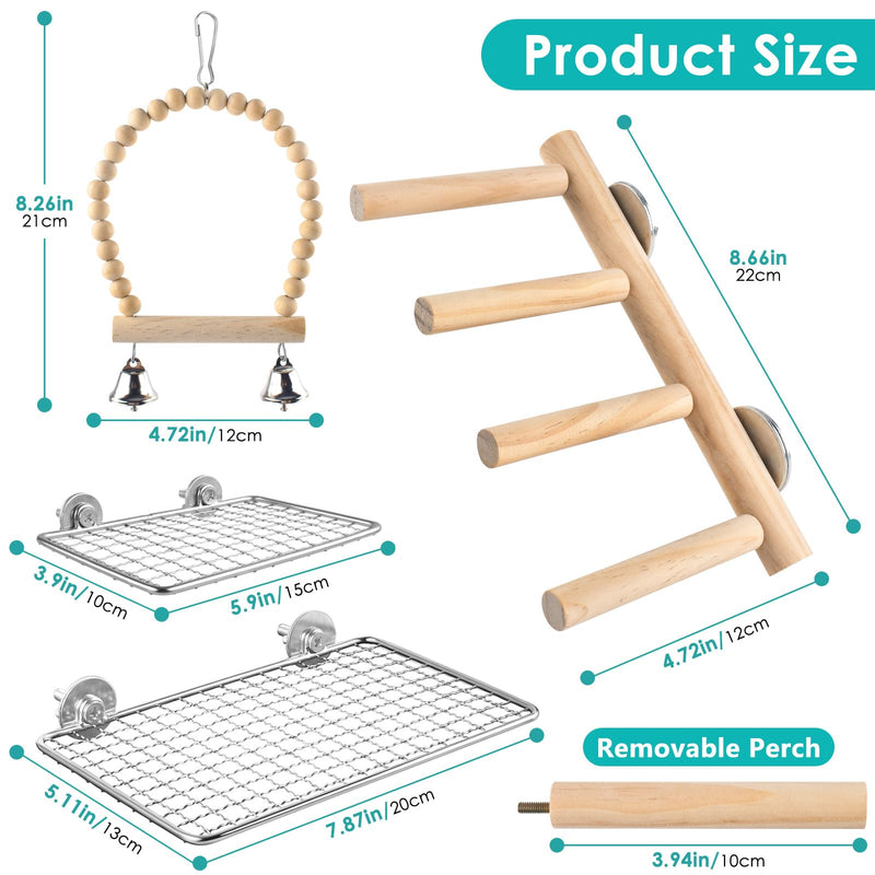 4Pcs Bird Perches Toys, Stainless Steel Perch Platform (2 Sizes), Natural Wood Parrot Climbing Ladder & Swing with Bell, Play Gym Cage Accessories for Budgie Cockatiel Lovebird Canary Conure - PawsPlanet Australia