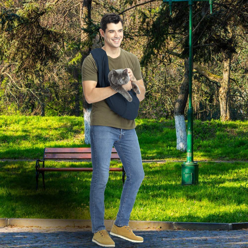 CUBY Dog and Cat Sling Carrier - Hands Free Reversible Pet Papoose Bag - Soft Pouch and Tote Design - Suitable for Puppy, Small Dogs Cats Outdoor Classic Blue Classic Pocket & Non-Adjust - PawsPlanet Australia