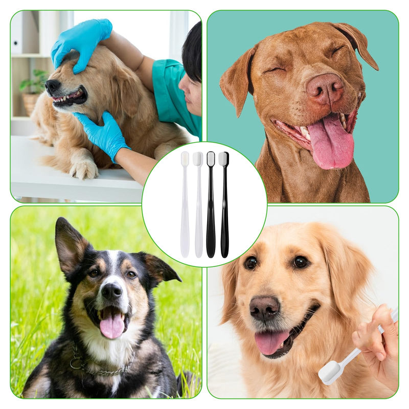 Dog Toothbrush, 4 Pcs Soft Dog Tooth Brushing Kit, Puppy Toothbrush Long Handle Pet Toothbrush Universal for Pet Dogs Teeth Cleaning and Oral Care Dental Hygiene Convenient (Black, White) - PawsPlanet Australia