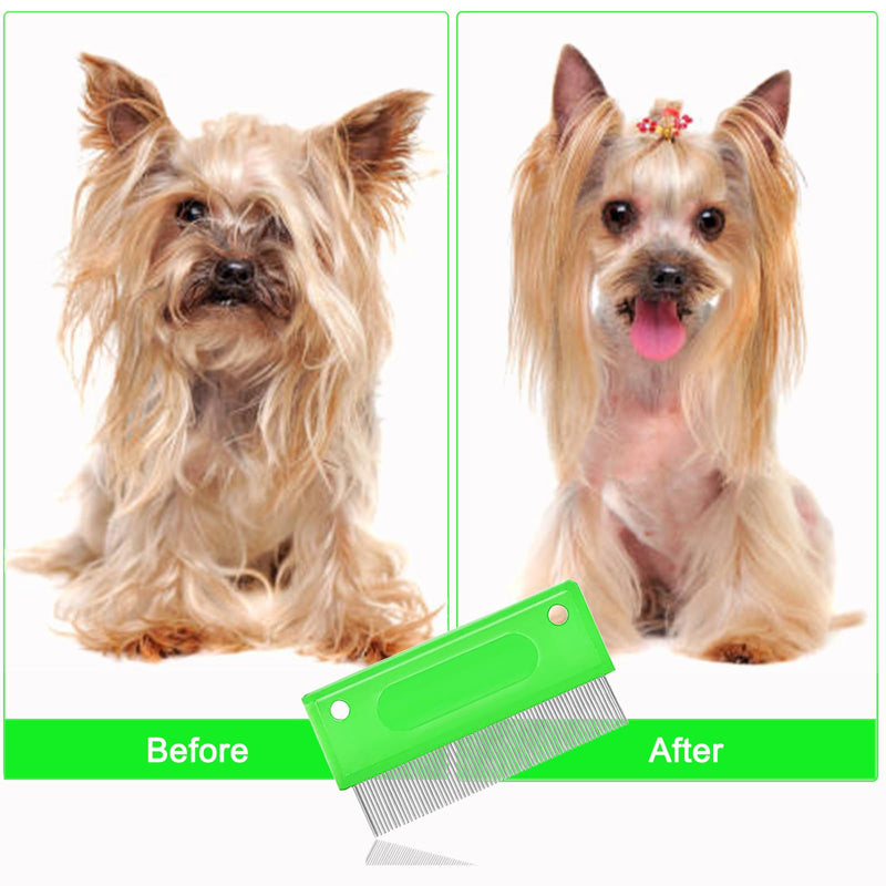 5 Pieces Pet Grooming Comb, Pet Hair Comb Rubber Handle Dog Hair Comb, Dog Eye Combs Pet Grooming Comb Flea Comb for Dog/Cat/Small Pets Removing Eye Mucus, Removes Knots, Mats and Tangles Green,Black - PawsPlanet Australia