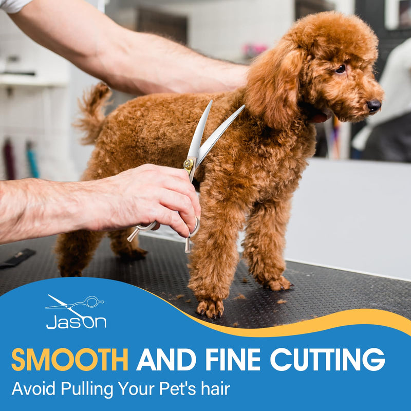 JASON Professional Dog Grooming Scissors - 7 Inch Curved Shear Japanese 440C Stainless Steel Dog Scissors with Diamond Screw, Rosegold, Sharp - PawsPlanet Australia