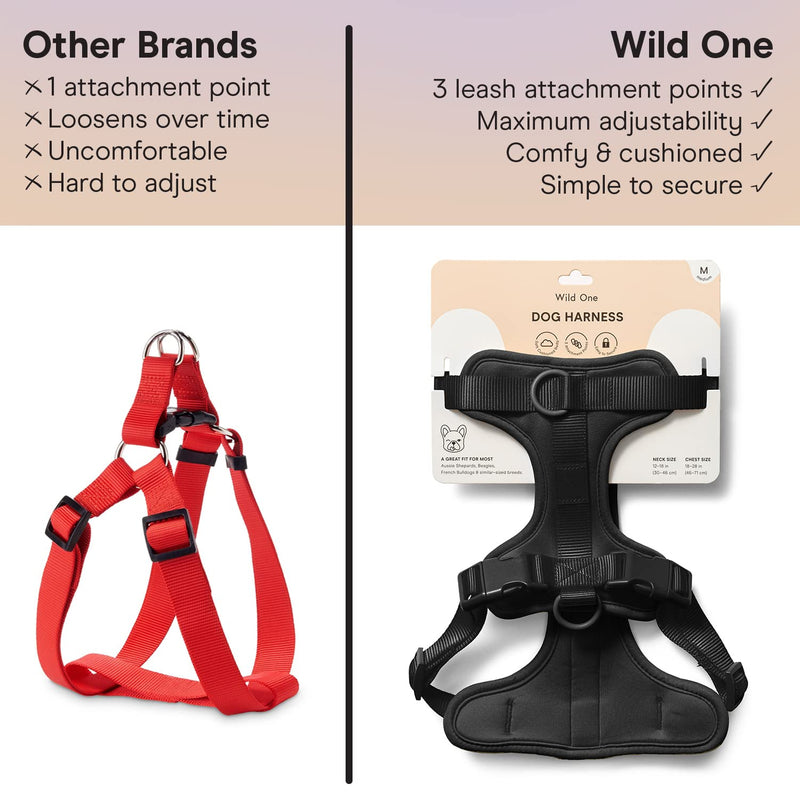 Wild One Dog Harness, The Original No-Pull, Pet Harness with 3 Leash Clips, Adjustable Soft Padded Vest, Comfortable, Stretchy, Size XS, Black Extra Small - PawsPlanet Australia