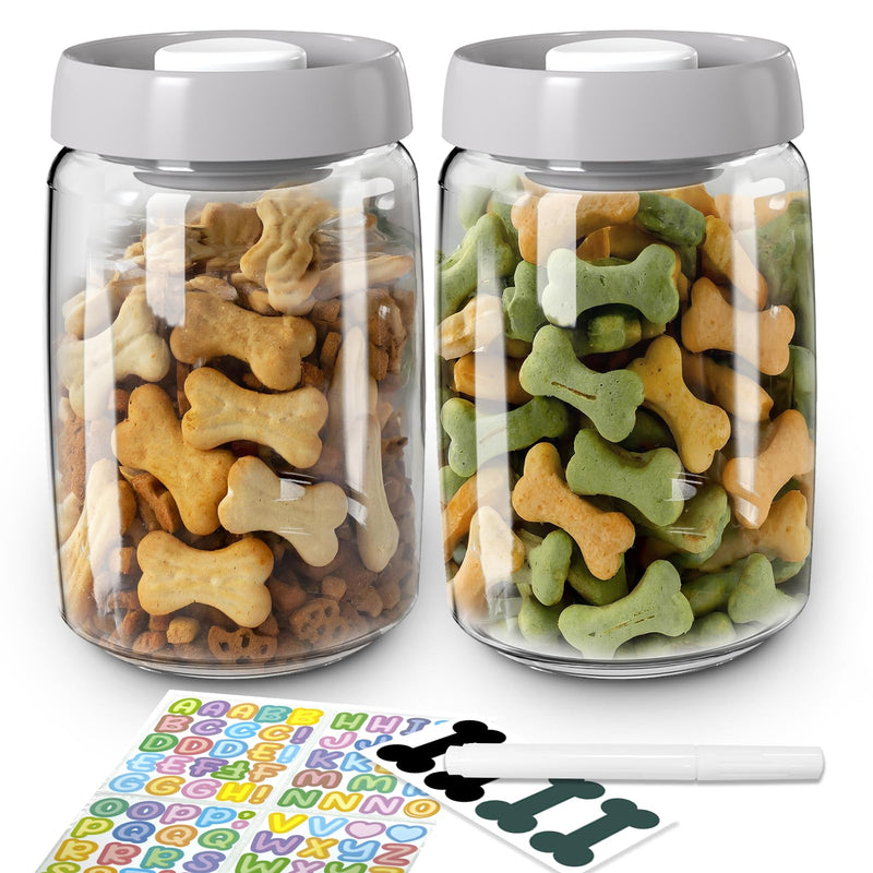 2 PACK Dog Treat Container Airtight Dog Treat Jar, Pet Treat Canister, Pet Food Storage Container with Alphabet Stickers, Chalkboard Labels and Pen, Customize Name and Tags for Pets (1.2L+1.2L) Circular 1.2L 2 packs - PawsPlanet Australia