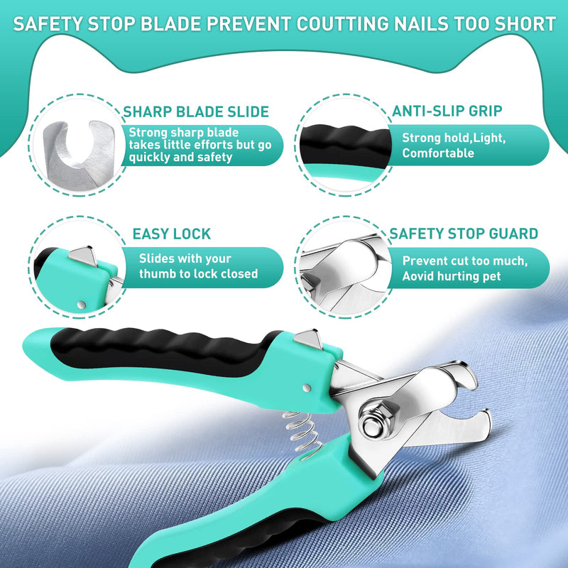 Cat Dog Brush, Self Cleaning Slicker Dog Brush,Pet Comb + Nail Clippers for Shedding & Grooming Any Breed of Pets,Shedding Long & Short Haired Cats & Dogs 3 PCS,Aqua green