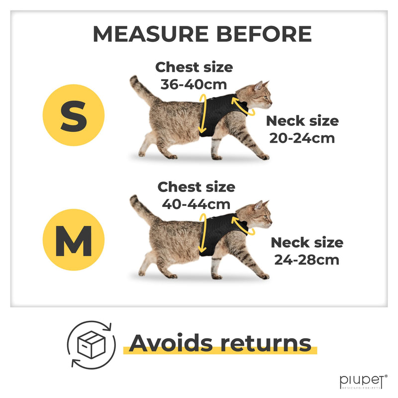 PiuPet® Cat Harness and lead set I 1,2m cat lead I Cat harness escape-proof I Robust Cat Collars | Cat Leash | Cat Harnesses | Cat Harness Escape Proof | Kitten Harness and Lead Set I Size S I Black Black S (neck circumf. 20-24cm, chest 36-40cm) - PawsPlanet Australia