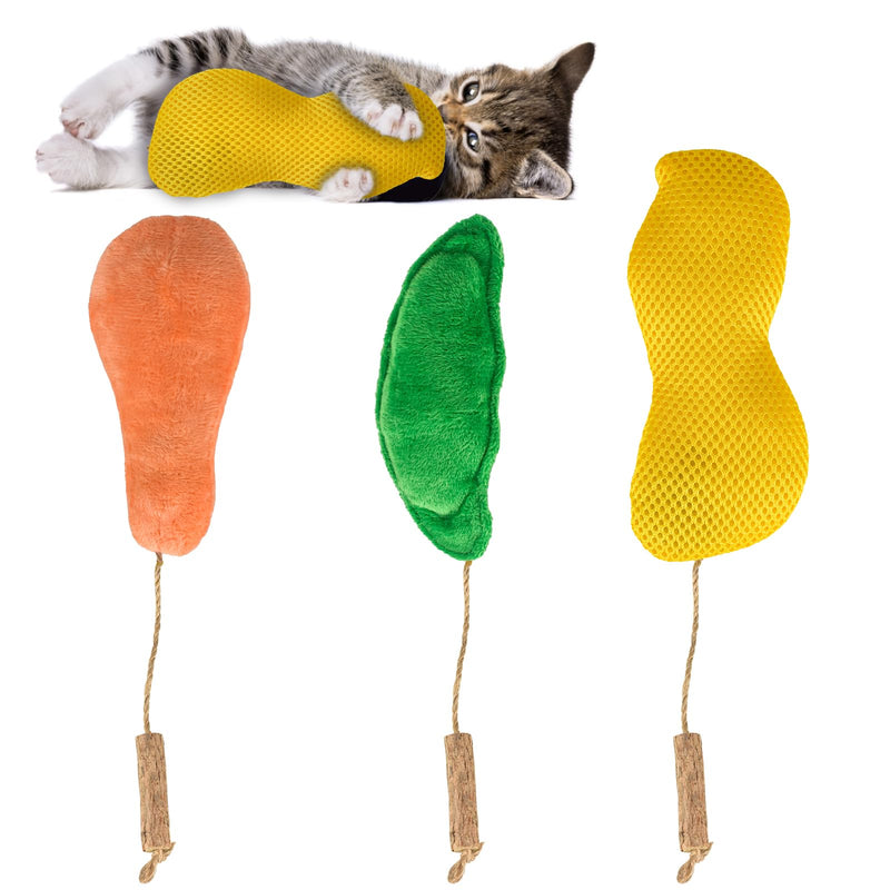 3Pcs Cat Toys Bean Catnip Toys Interactive Cat Toy with Silvervine Chew Stick Cat Chew Toy Cat Pillow Toys Kitten Exercise Kicker Toys for Indoor Cleaning Teeth Cat Gifts Kitty Toy (Peanut Pod) - PawsPlanet Australia