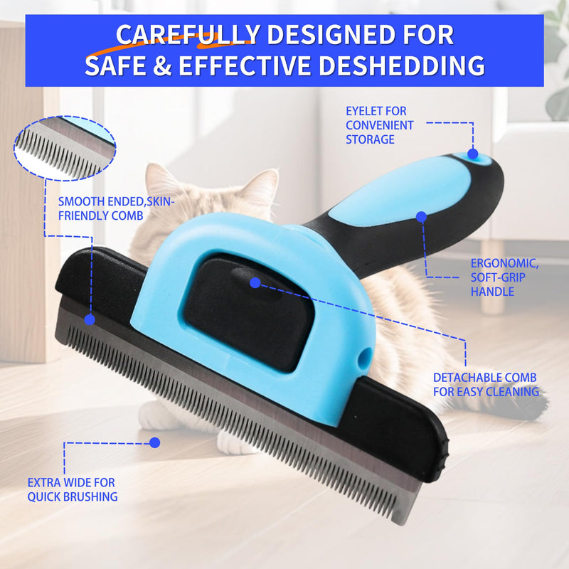 Pet Deshedding Tool 10.5 13.5 3.5 cm Large Blue Effectively Remove Loose Fur Dog Shedding Brush Cat Grooming Comb for Short Long Haired Dogs Cats Home Grooming Reduce Hair On Sofa Clothes
