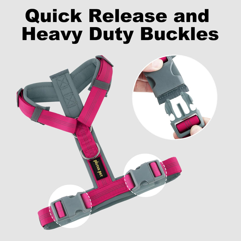 Plutus Pet No Pull Dog Harness, Adjustable Nylon Harness with Soft Padding, Reflective and Heavy Duty Dog Harness for Small, Medium, Large Dogs(Hot Pink, M) Hot Pink - PawsPlanet Australia