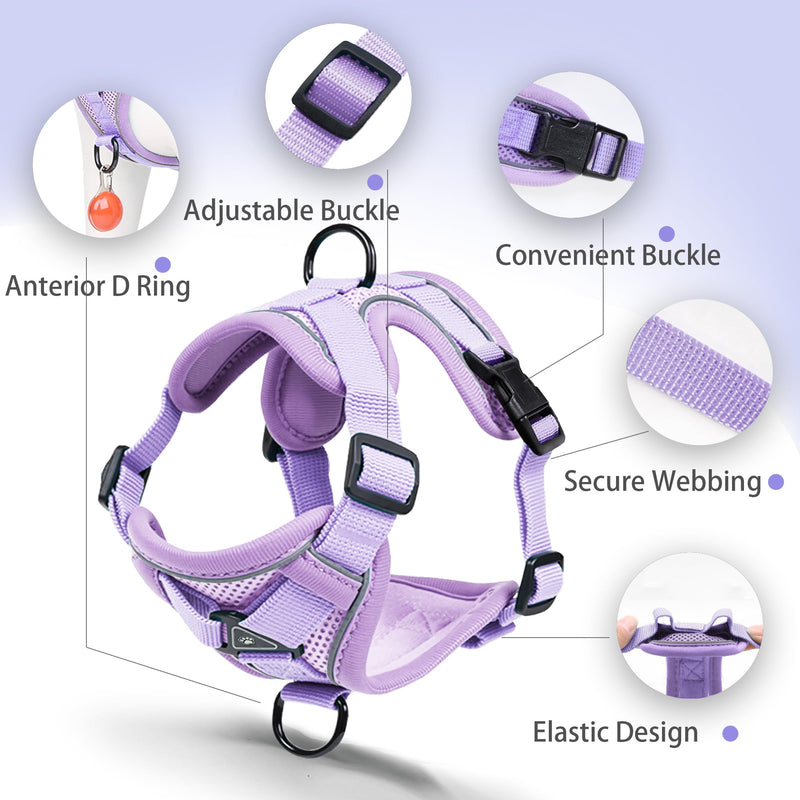 No Pull Dog Harness with Leash Set for Small Sized Dog, Reflective Adjustable No Choke Front Clip Cat Vest Harness with Breathable Mesh, Comfortable Soft Padded Pet Vest, Purple S S (Neck 9.63-12.78'' Chest 10.42-14.35'') - PawsPlanet Australia