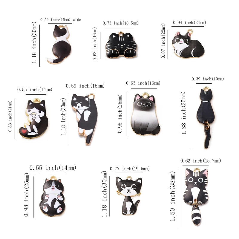 LiQunSweet 20 Pcs 10 Styles Assorted Enamel Flatback Animal Pet Charms Black Cat Kitten Charms for DIY Bracelet Necklace Jewelry Making Finding Mixed Cat Black Charms_20Pcs - PawsPlanet Australia