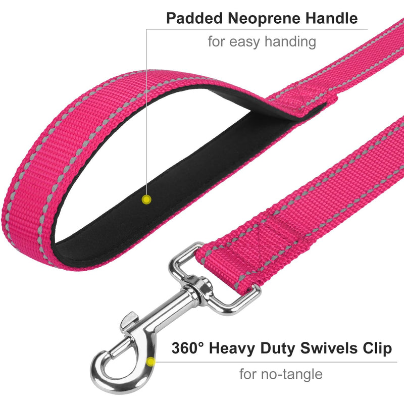 6FT Reflective Nylon Dog Leash with Soft Padded Handle for Walking, Running and Training, Supports Small Medium and Large Dogs (Hotpink, 3/4Inch Wide) 3/4"*6' Hot Pink - PawsPlanet Australia