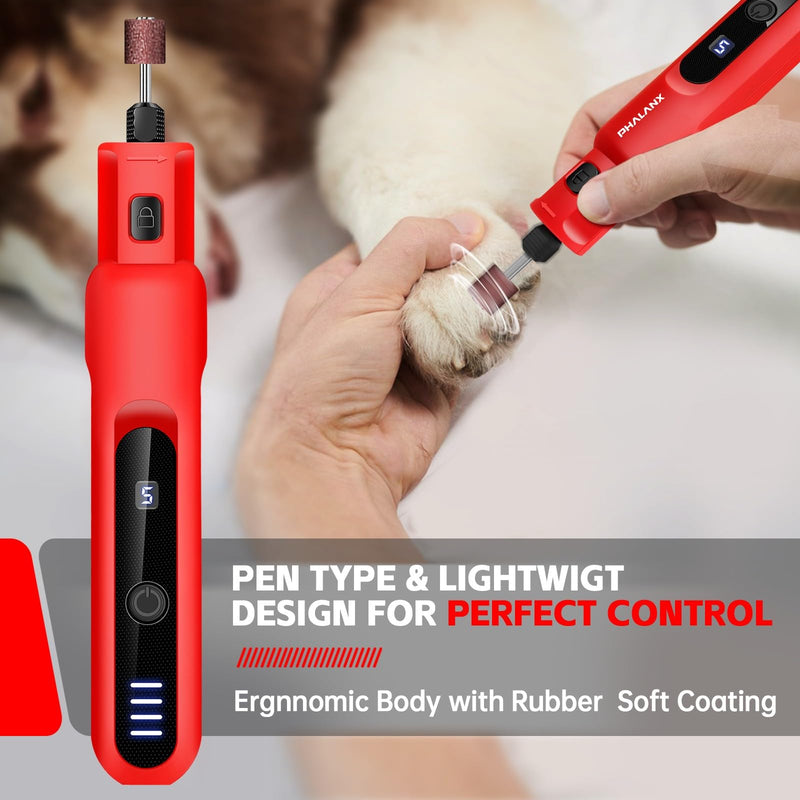 Dog Nail Grinder - Upgraded Pet Nail Grinder, Electric 5 Speeds LED Lights Ring Rechargeable Dog Nail Trimmers Kit, 40 Accessories Cordless Pet Nail Grinder for Dogs Cats and Small/Medium Animals Red - PawsPlanet Australia