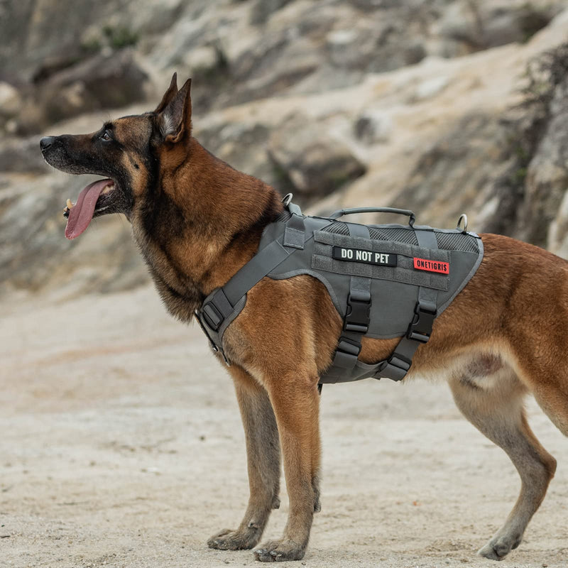 OneTigris Tactical Dog Harness for Medium Dogs No Pull Breathable Military Dog Molle Vests with Handles, Service Dogs Vest Harness for Walking Hiking Training Grey M - PawsPlanet Australia