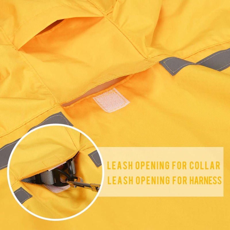 Dog Raincoat with Adjustable Belly Strap and Leash Hole - Hoodie with Reflective Strip - Waterproof Slicker Lightweight Breathable Rain Poncho Jacket for Medium Large Dogs - Easy to Wear, Yellow 4XL 4XL (Back: 24")