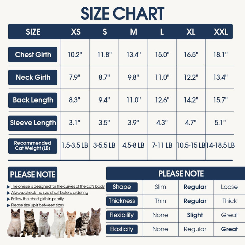 DENTRUN Cat Clothes for Hair Control with Hair Sticky Fabric - Soft Recovery Suit & Breathable Lint-Resistant Cat Sweater for Cats Only, Kitten Onesie Pajamas, XXL, Deep Blue XX-Large DeepBlue - PawsPlanet Australia