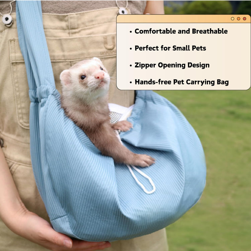 Ferret Sling Carrier - Pet Carrying Bag with Adjustable Strap Hands Free Shoulder Bag Crossbody Travel Slings Soft Small Animal Bonding Pouch Front Backpack for Ferret Rabbit Puppy Kitten (Blue) Blue - PawsPlanet Australia