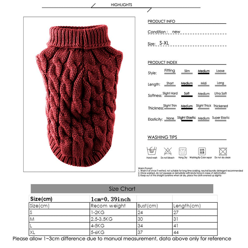 Pet Dog Turtleneck Knitting Sweater Coat Winter Warmer Thickening Pullover Knitwear Crochet Coat Clothes for Small Medium Large Dog Puppy Cat Red - PawsPlanet Australia