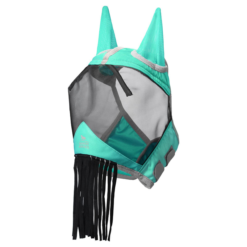 Harrison Howard CareMaster Horse Fly mask with Ears and Nose Fringe Fly Protector Defender Mask Summer Mint Full Size Full (Large) - PawsPlanet Australia