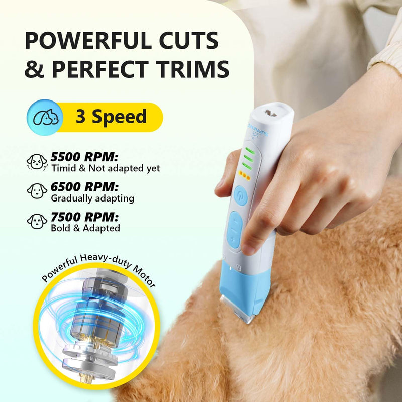 SUPRENT Dog Grooming Kit, 4 in 1 Quiet Pet Clippers for Grooming Supplies, Cordless Cat Paw Trimmer Dog Nail Grinder, Professional Long Hair Shaver Set for Cat Matted Hair and Small Dogs Blue - PawsPlanet Australia