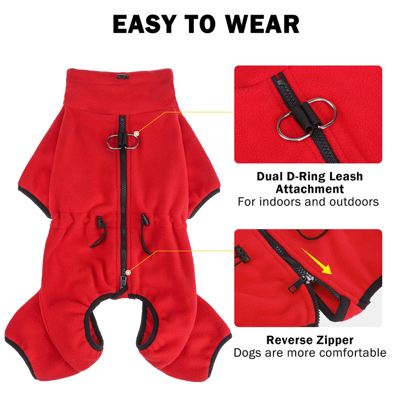 SCENEREAL Fleece Dog Winter Coat with Harness Built in, Soft Pullover Pajamas Warm Dog Sweater, Cold Weather Pet Jacket Jumpsuit Apparel Outfit for Small Medium Large Dogs Walking Hiking Sleep, Red S Small(Back Length 12.5")