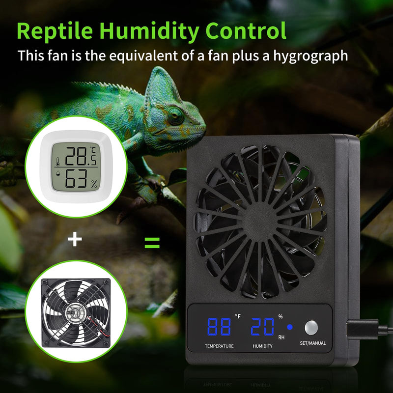 Reptile Tank Fan with Thermometer & Hygrometer | LED Display, Auto Ventilation for Enclosures & Terrariums - PawsPlanet Australia