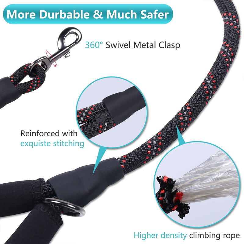 VIVAGLORY Rope Dog Leash Roperex Dog Leash with Soft Padded Handle for Walking & Training, Strong Rope & Reflective Heavy Duty for Pet, 5/16IN x 4FT (0~18 lbs.), Black 5/16" x 4 FT (0~18 lbs.) - PawsPlanet Australia