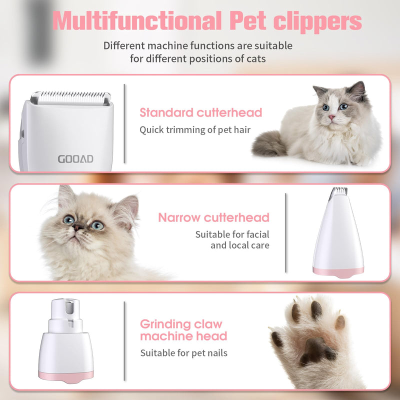 Cat Clippers for Matted Hair, Quiet Cat Shaver for Long Hair, Cordless Cat Hair Trimmer for Grooming, Cat Paw Trimmer Nail Grinder,Pet Shaver Cat Grooming Kit for Cats Small Dogs Animals(White) White