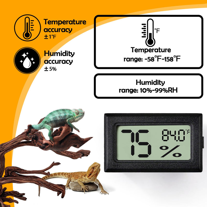 2 PCS Rectangle Reptile Thermometer and Humidity Gauge for Bearded Dragon Accessories, Reptile Tank Accessories for Jumping Spider, Leopard Gecko, Hermit Crab, Gecko, Ball Python, Lizard black,rectangle - PawsPlanet Australia