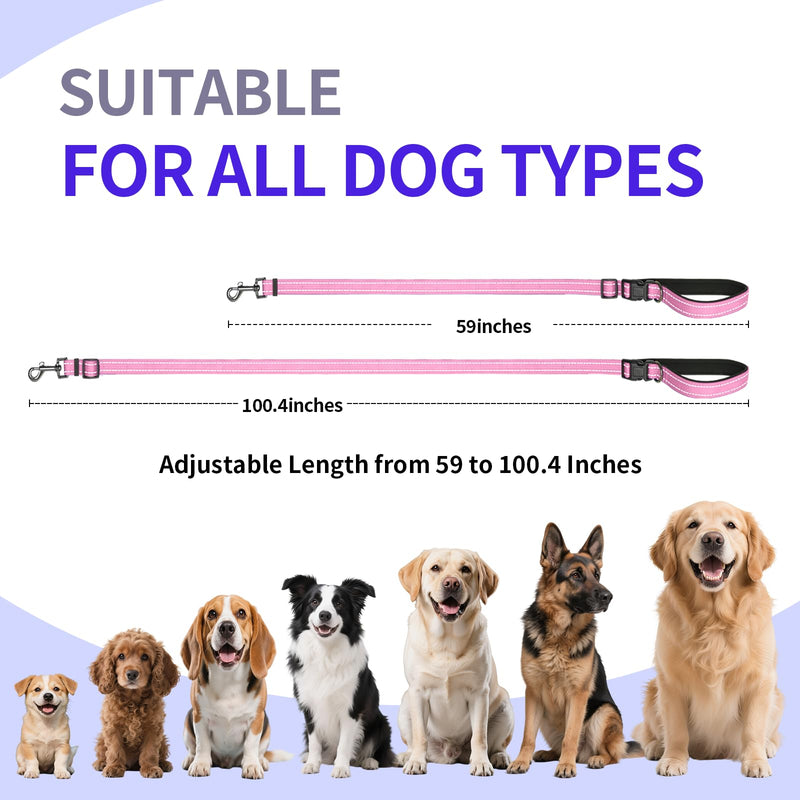 Kazazoo Hands-Free Dog Leash Adjustable Length 5-8 Ft, Waist for Dog Walking, Running for Small &Medium Dogs with Reflective Strips, Ballistic Nylon, Waist Belt, Lightweight Pink M - PawsPlanet Australia