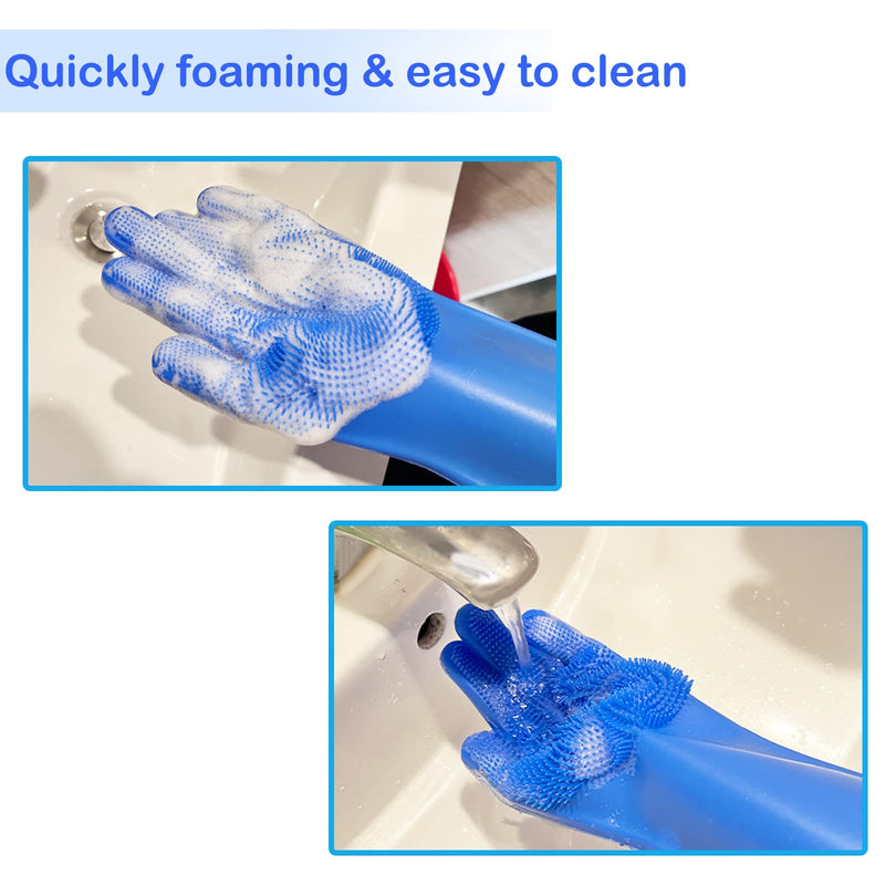 Pet Grooming Gloves, Dog Washing Gloves with High-Density Teeth, Heat Resistant Silicone Cat Hair Remover with Enhanced Five Finger Design, Bathing and Massaging for Dogs and Cats Blue