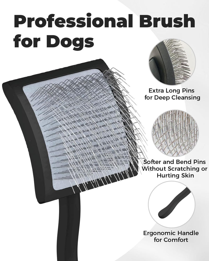 Professional Pet Slicker Brush for Long Haired Dogs&Cats Large Grooming Tool for Dematting, Detangling, Removes Loose Fur,Suitable for Doodles,Poodles,Goldendoodle, Labradoodle, Long Thick Curly Coats Black - PawsPlanet Australia