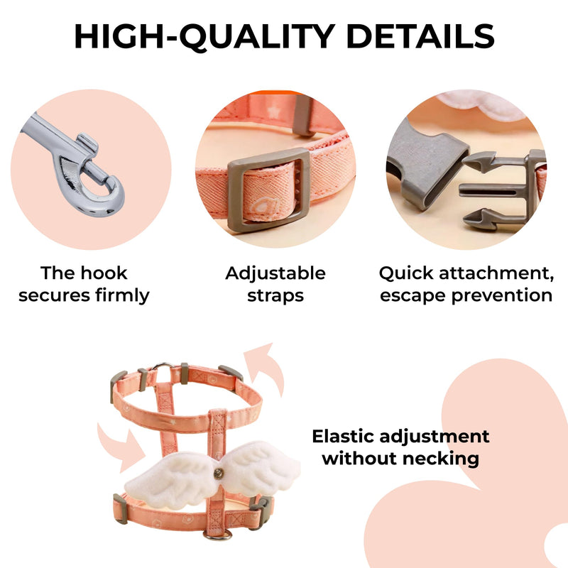 Angel Wings Pet Harness and Leash Set for Dogs & Cats, Adjustable I-Shaped Chest Strap, Padded Anti-Break Rope - PawsPlanet Australia