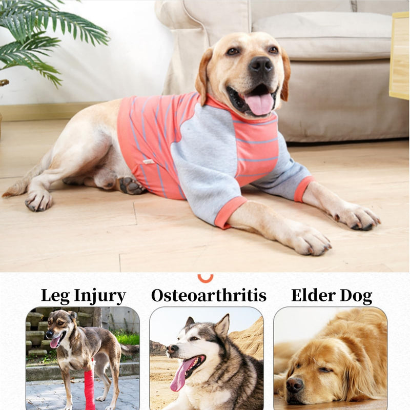 Dog Elbow Protector for Calluses, Dog Post Operative Protection Shirt, Dog Surgery Recovery Suit Clothes Front Leg Braces Elbow Dysplasia, Cone Collar Alternative for Sprain Arthritis Joint Care, 2XL Pink & Stripe - PawsPlanet Australia