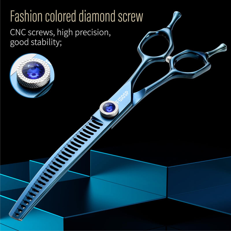 Professional Curved Chunkers Dog Grooming Scissors 7'' Curved Comb Thinning Shears for Dogs Pet 27 Teeth Japan VG10 Sharp and Smooth(7 Curve Chunker, Blue) 7.0 in Curved Chunkers Prussian Blue - PawsPlanet Australia