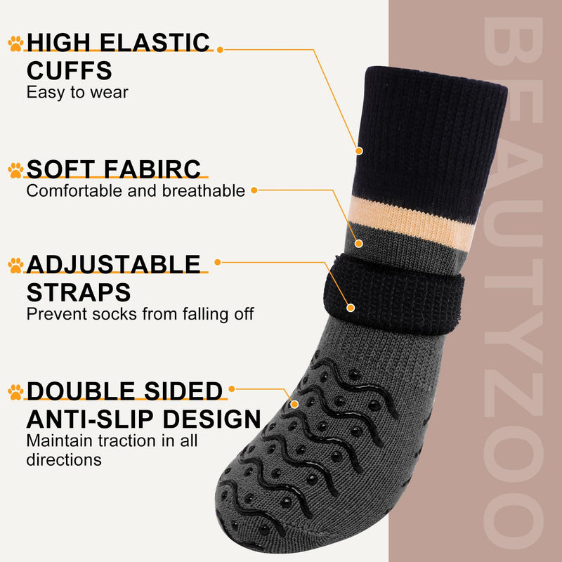 BEAUTYZOO Dog Socks, Non Slip Dog Socks to Prevent Licking Paws -Dog Boots & Paw Protectors with Grippers on Hardwood Floors, Dog Shoes for Hot/Cold Pavement Small Medium Large Senior Dogs Booties Dark Grey L(2.6"-3" W | Pack of 4) - PawsPlanet Australia