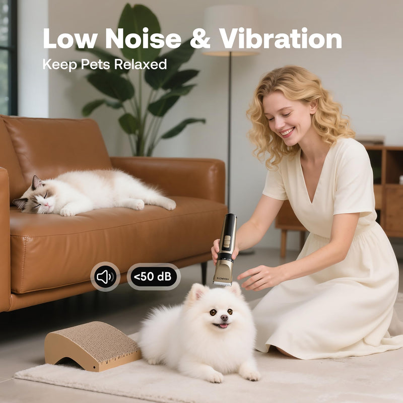 Dog Grooming Clippers, Low Noise, Electric Quiet, Adjustable Clipper Comb, Rechargeable Cordless Dog Hair Clippers for Dogs Cats Pets, Gold