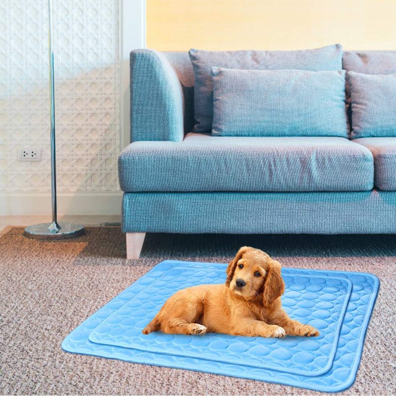 Washable Dog Ice Silk Self Cooling Mat for Indoor & Outdoor Dog Mat with Cooling Pad & Blanket Blue 59x39 in - PawsPlanet Australia