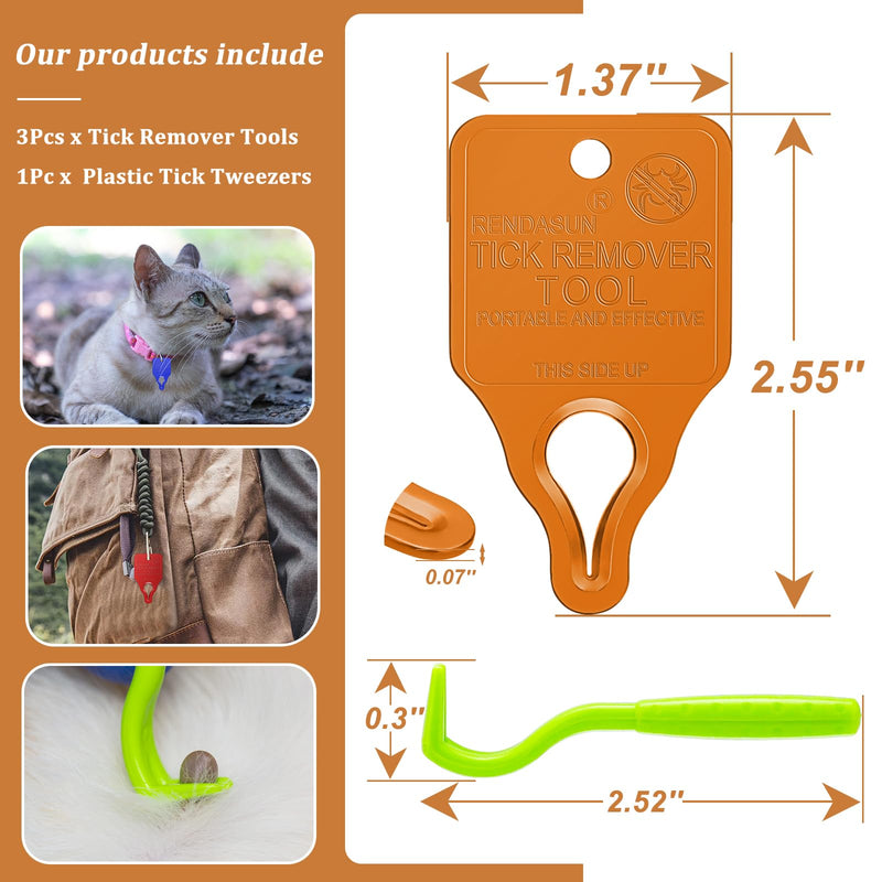 Tick Remover Tool Portable with Tick Removal Tweezers Suitable for Pet and Humans, Safe and Reliable, Quick Highly Effective, Pain-Free, Essential Tick Remover Key Tools for Outdoor Activities-3 Pack Red－Blue－Orange - PawsPlanet Australia